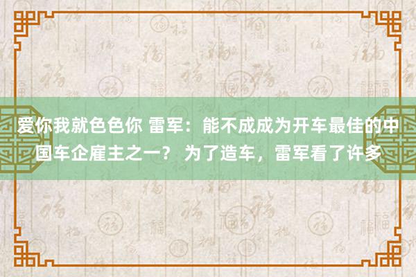 爱你我就色色你 雷军：能不成成为开车最佳的中国车企雇主之一？ 为了造车，雷军看了许多