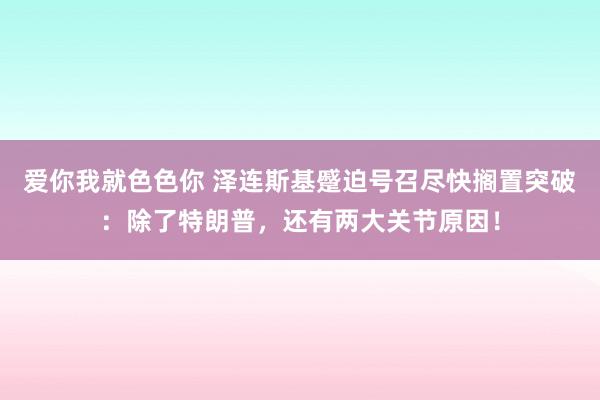 爱你我就色色你 泽连斯基蹙迫号召尽快搁置突破：除了特朗普，还有两大关节原因！